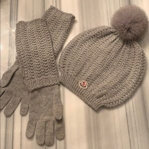 Moncler Grey Cashmere Hat and Glove Set